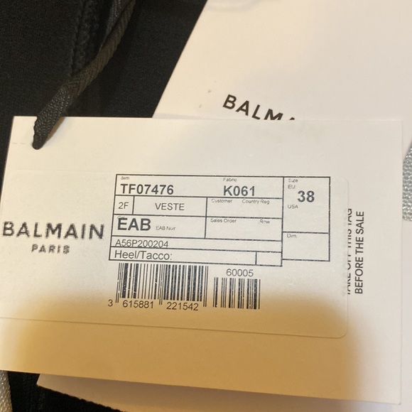 Balmain White Collar Black Suit Jacket size FR 38 - Picture 6 of 10